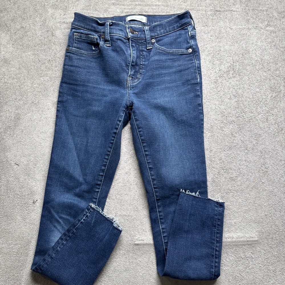Madewell‎ Women's 9" Mid Rise Skinny Jeans Raw Hem Blue Denim Size 25 Stretch